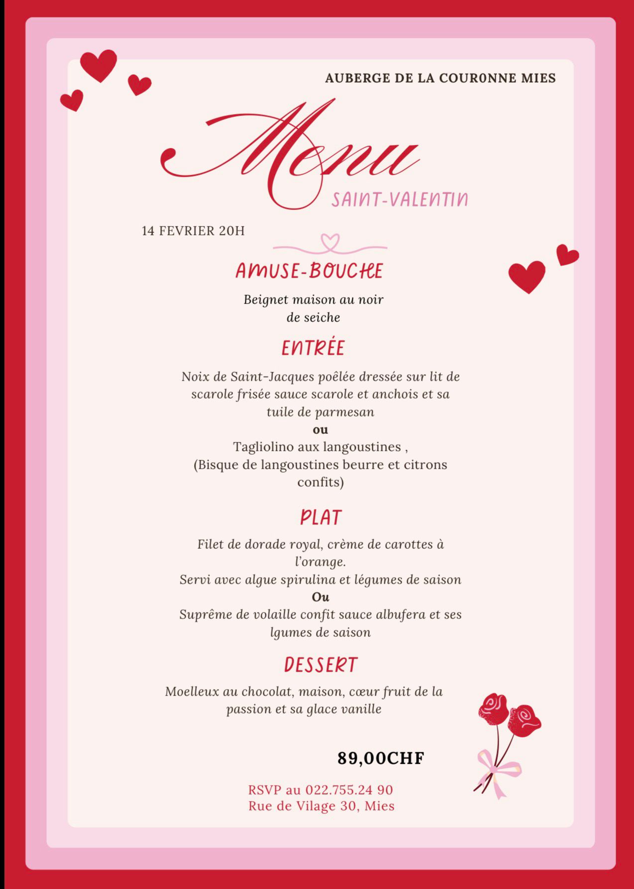 Menu Saint-Valentin
